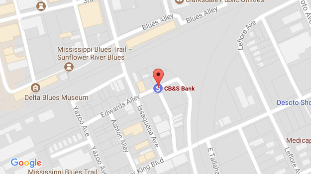 CB&S Bank Location Map in Downtown Clarksdale, MS