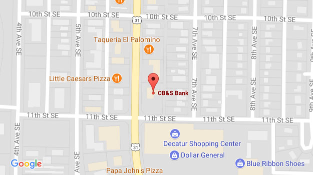 CB&S Bank Location Map in Decatur, AL on 6th Avenue