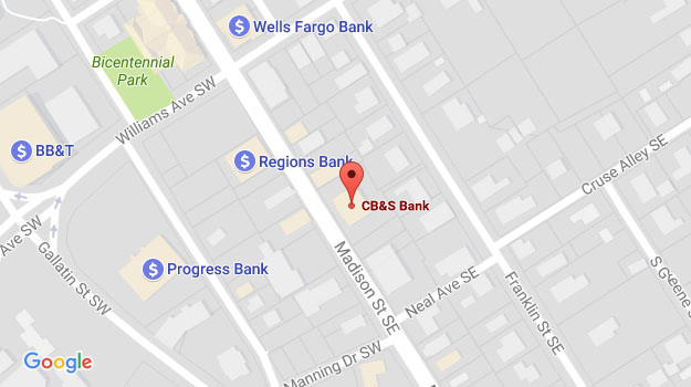 CB&S Bank Location Map in Downtown Huntsville, AL