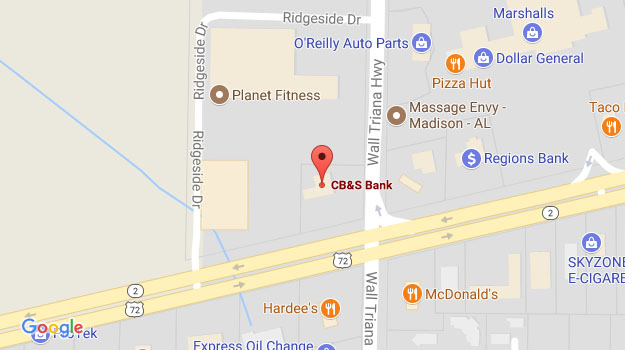 CB&S Bank Location Map in Madison, AL