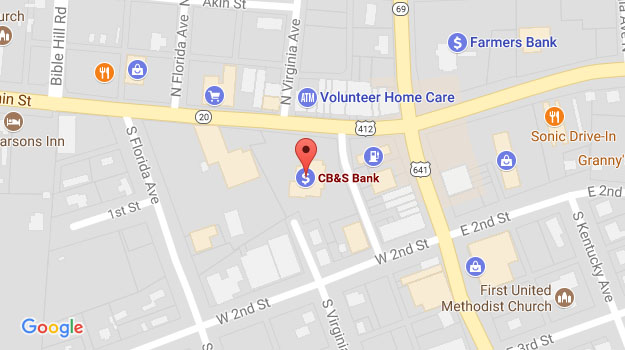 CB&S Bank Location Map in Parsons, TN