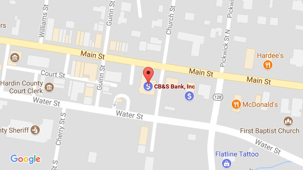 CB&S Bank Location Map in Savannah, TN on Main Street