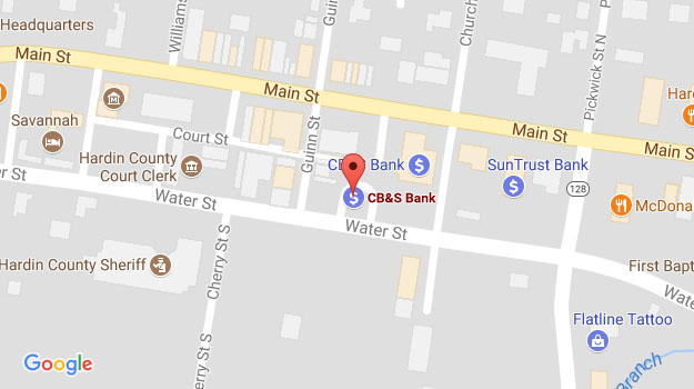 CB&S Bank Location Map in Savannah, TN on Water Street