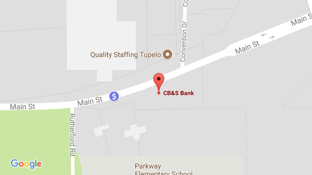 CB&S Bank Location Map in Tupelo, MS on Main Street